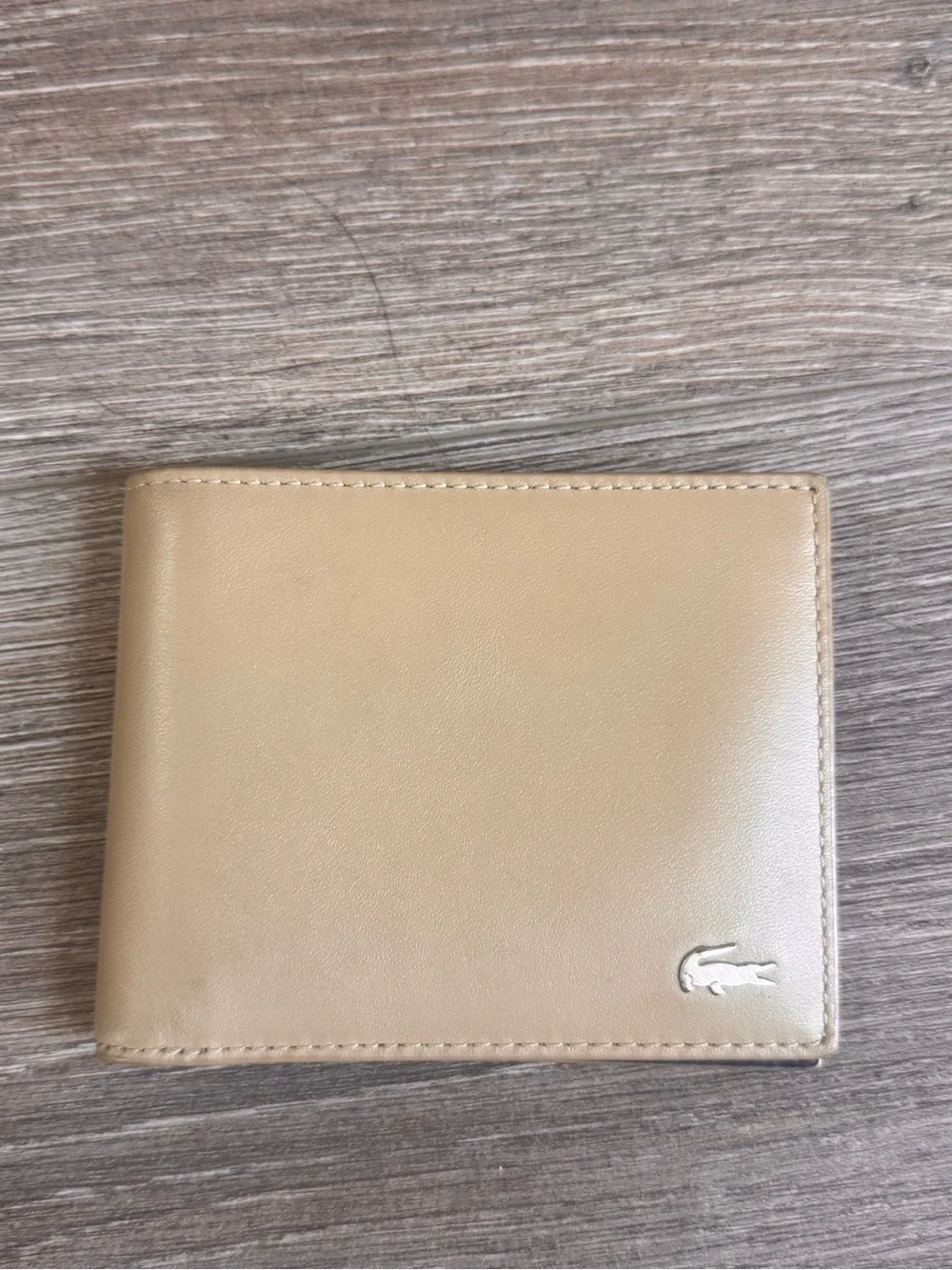 Lacoste Beige Leather Wallet with Silver Crocodile Logo